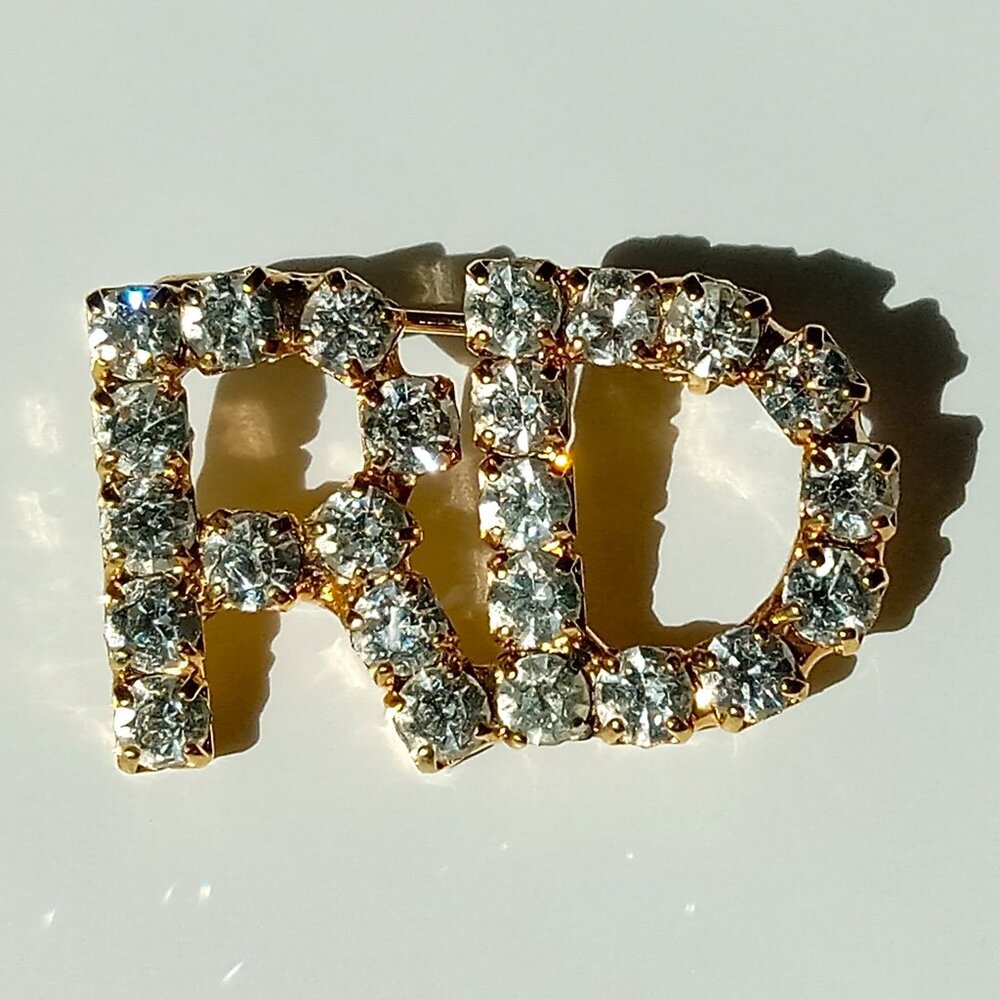 Vintage R D Rhinestones Brooch Pin RD
